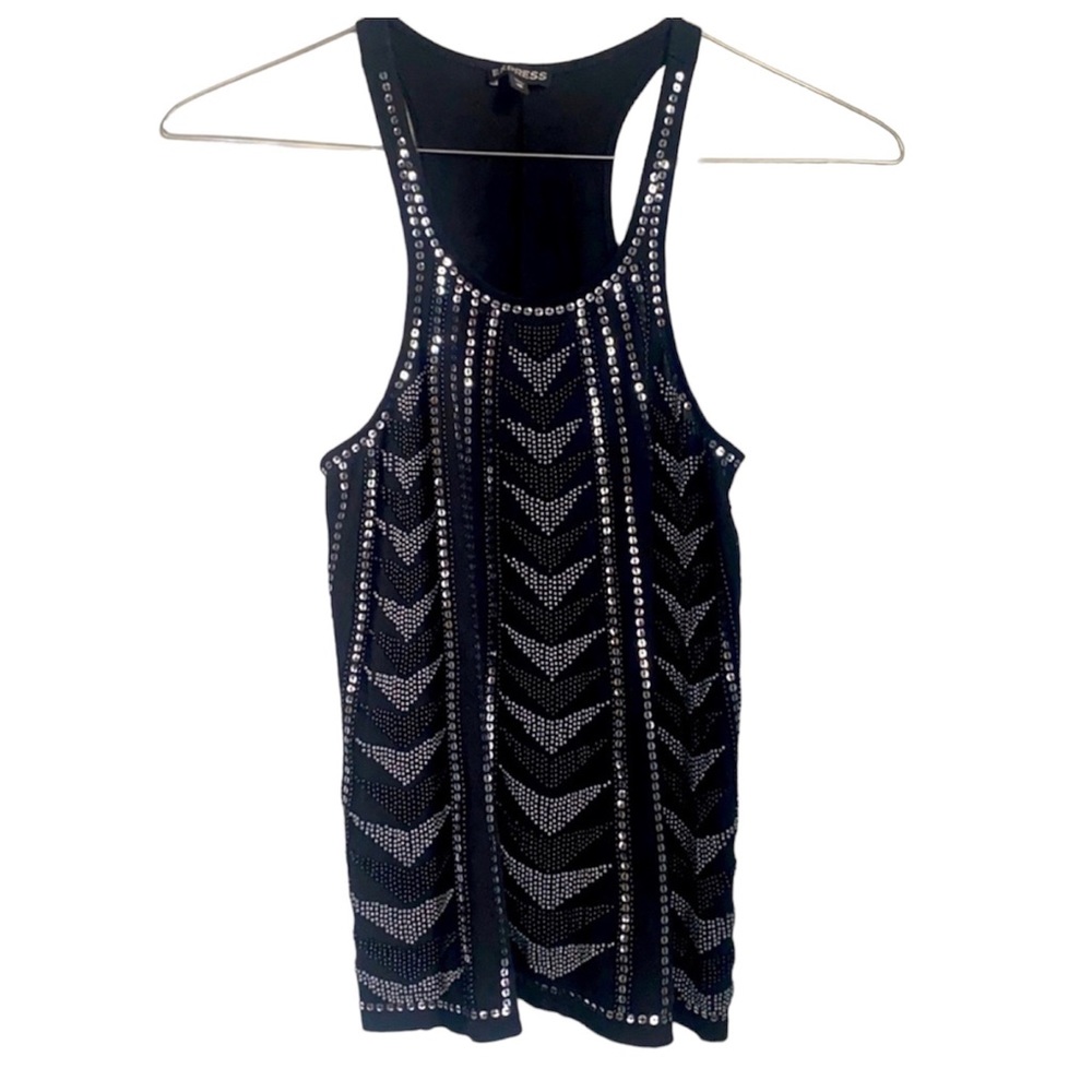 Express Women’s Size XSmall black Tank Top Dressy Beaded Sequin Blouse
